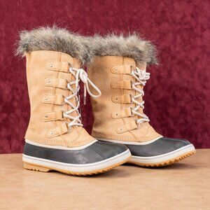 Sorel Women Joan of Artic Tan Faux Fur Waterproof Snow Winter Boots size 11
